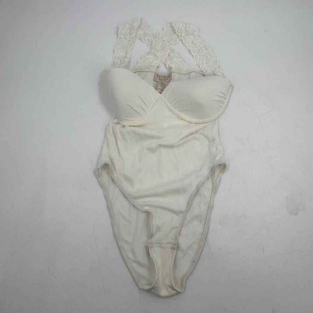Vintage Victoria's Secret White‎ Lace Strap Bodysuit Medium Womens